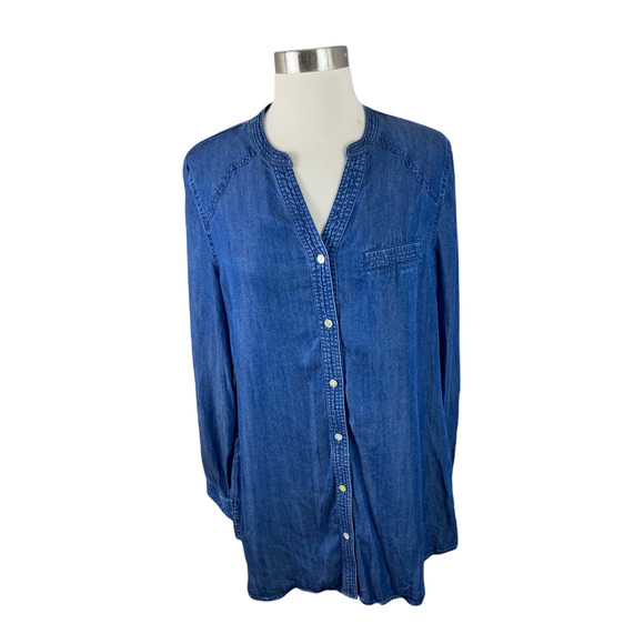 Soft Surroundings M Dark Blue Chambray V Neck Button Tunic - Picture 1 of 3
